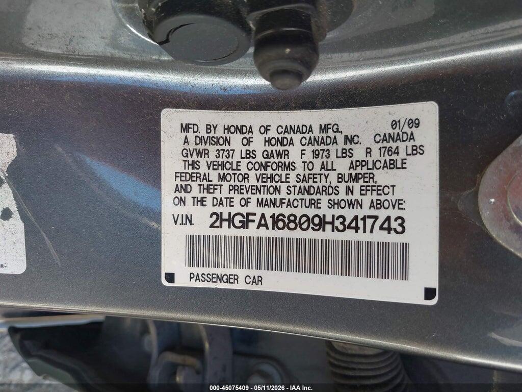 2HGFA16809H341743 2009 HONDA CIVIC photo no. 9