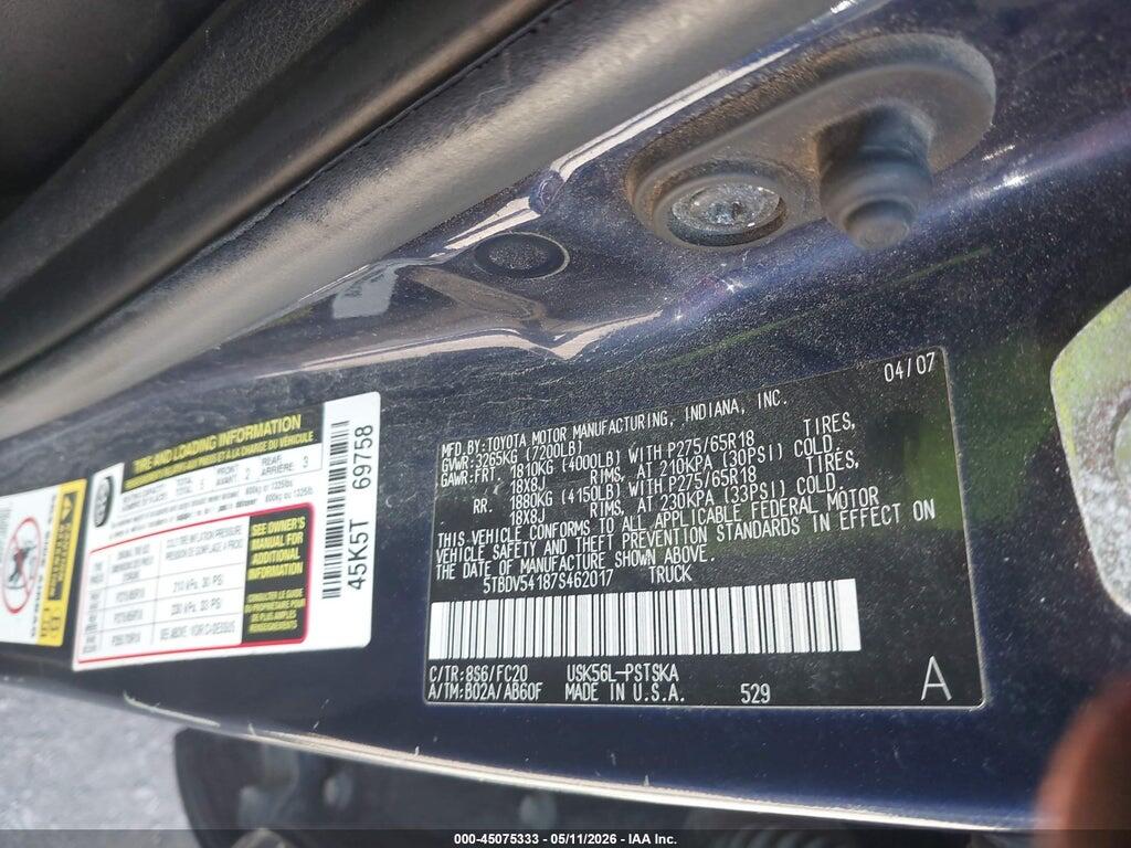 5TBDV54187S462017 2007 TOYOTA TUNDRA photo no. 9