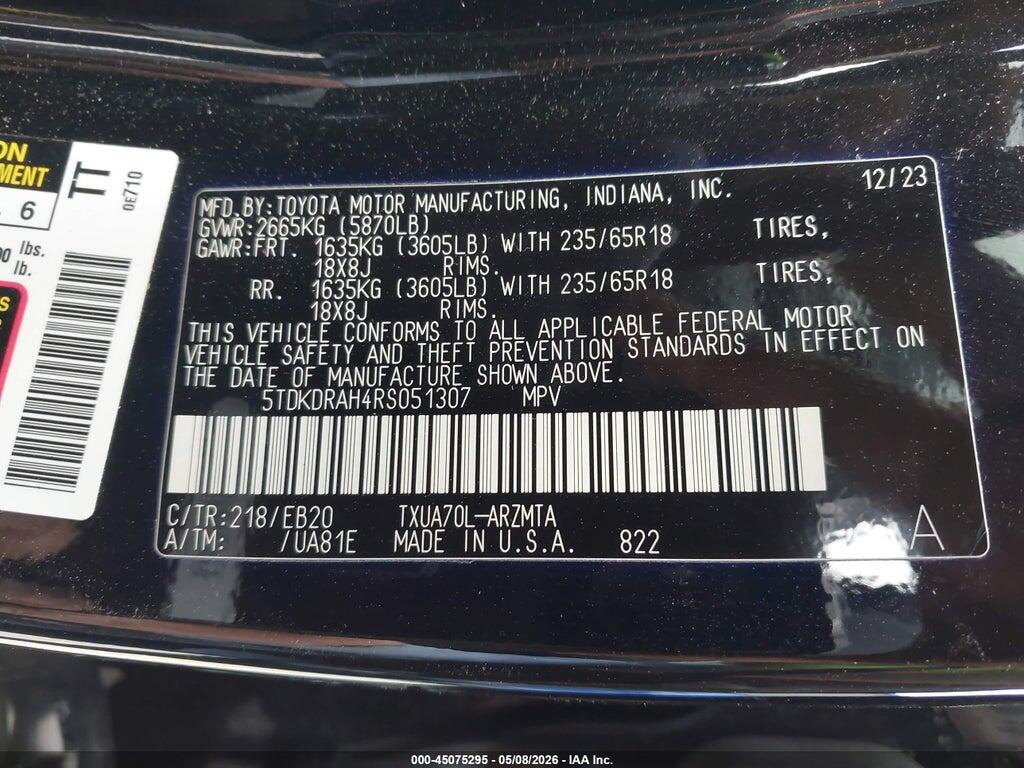 5TDKDRAH4RS051307 2024 TOYOTA HIGHLANDER photo no. 9