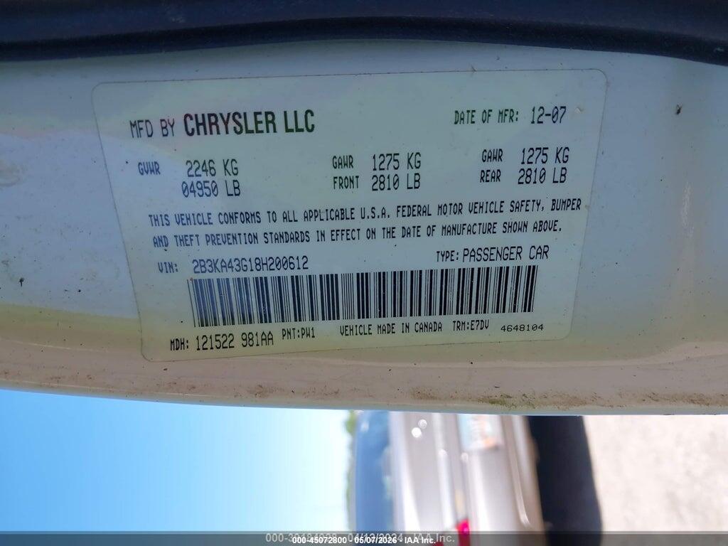 2B3KA43G18H200612 2008 DODGE CHARGER photo no. 9