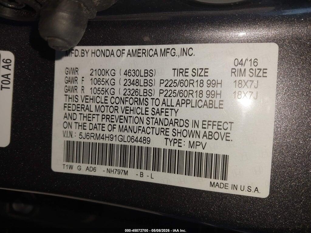 5J6RM4H91GL064489 2016 HONDA CR-V photo no. 9