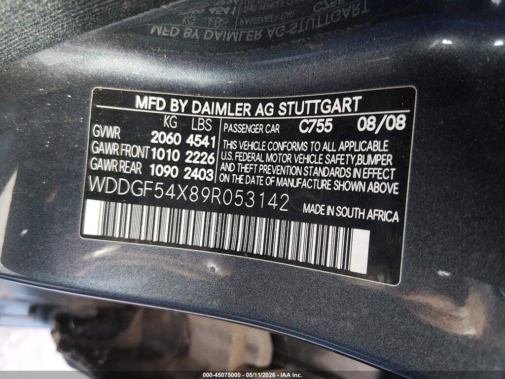 WDDGF54X89R053142 2009 MERCEDES-BENZ C 300 photo no. 9