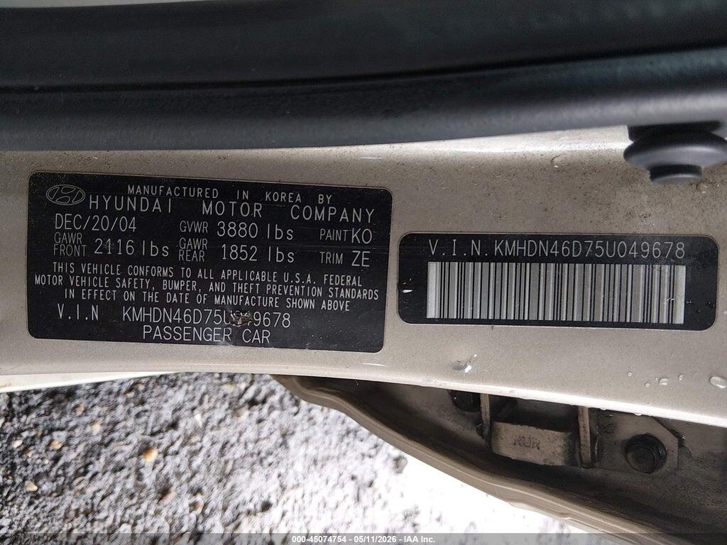 KMHDN46D75U049678 2005 HYUNDAI ELANTRA photo no. 9
