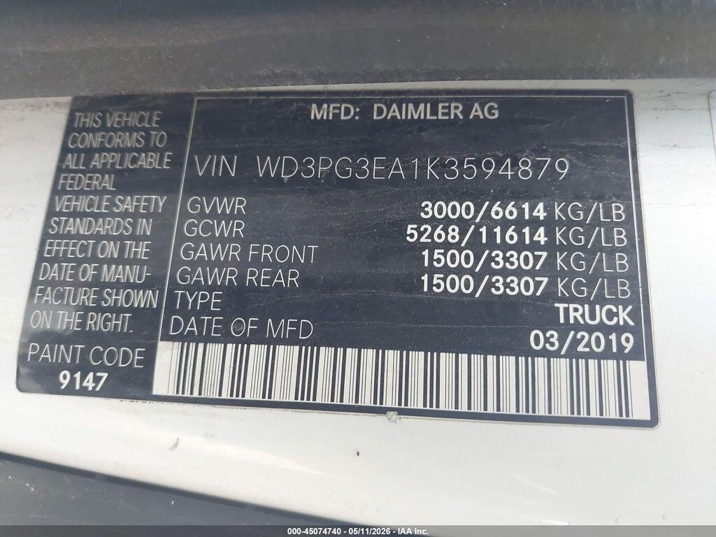 WD3PG3EA1K3594879 2019 MERCEDES-BENZ METRIS photo no. 9