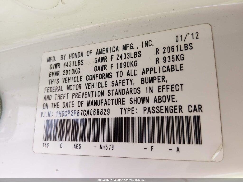 1HGCP2F87CA068829 2012 HONDA ACCORD photo no. 9