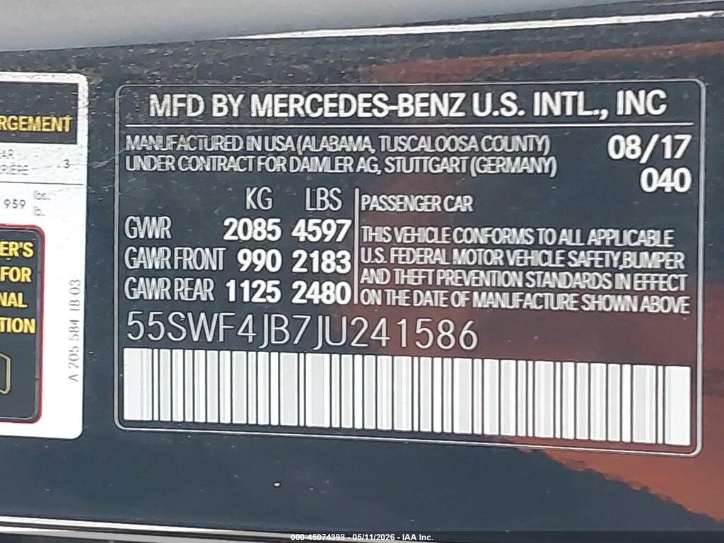 55SWF4JB7JU241586 2018 MERCEDES-BENZ C 300 photo no. 9
