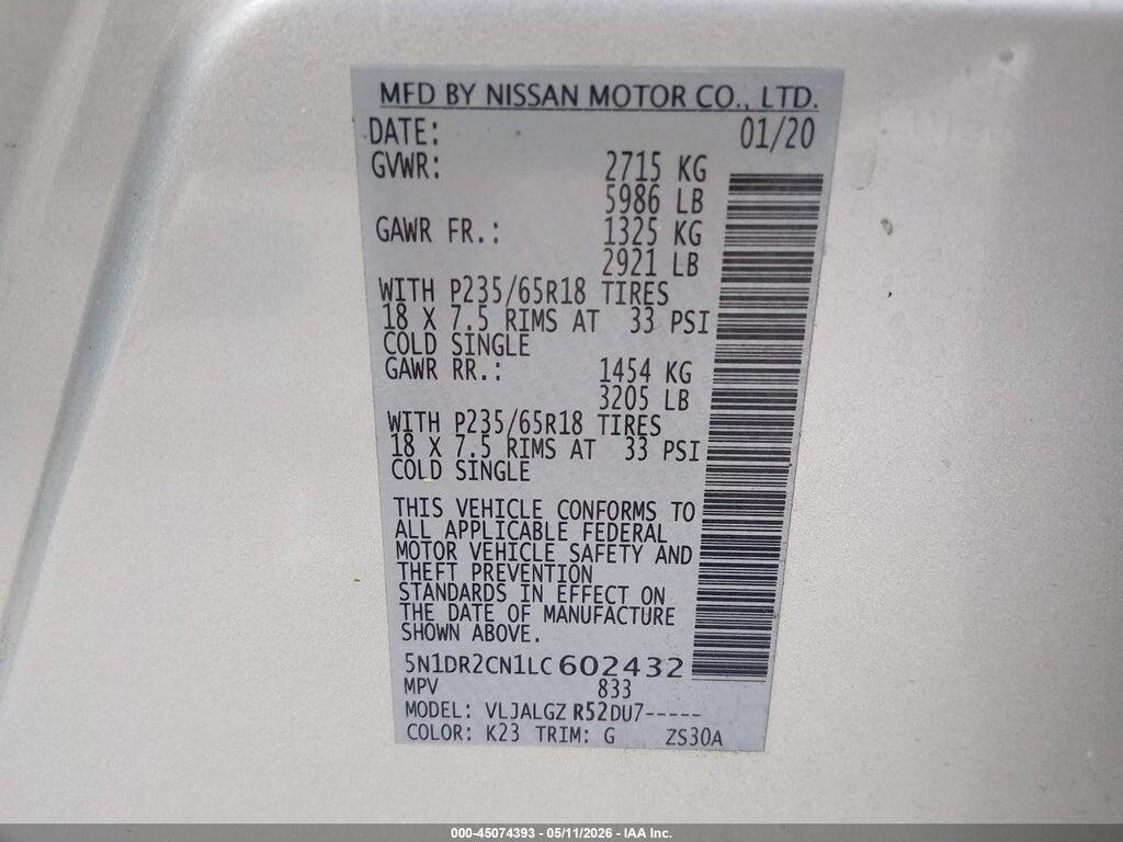 5N1DR2CN1LC602432 2020 NISSAN PATHFINDER photo no. 9