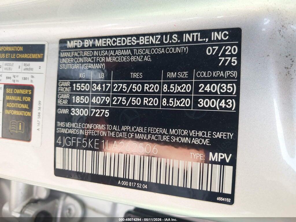 4JGFF5KE1LA262506 2020 MERCEDES-BENZ GLS 450 photo no. 9