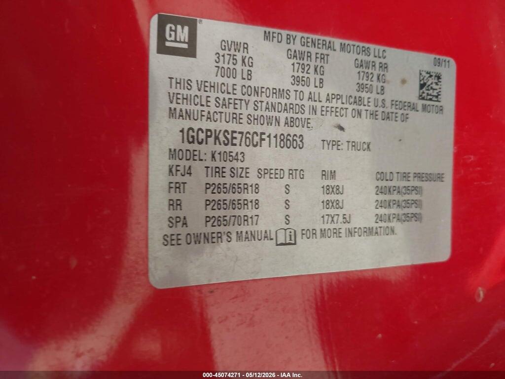 1GCPKSE76CF118663 2012 CHEVROLET SILVERADO 1500 photo no. 9