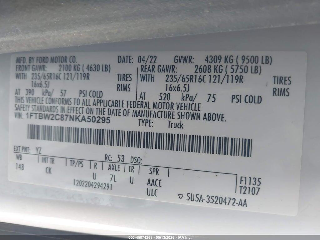 1FTBW2C87NKA50295 2022 FORD TRANSIT-350 photo no. 9