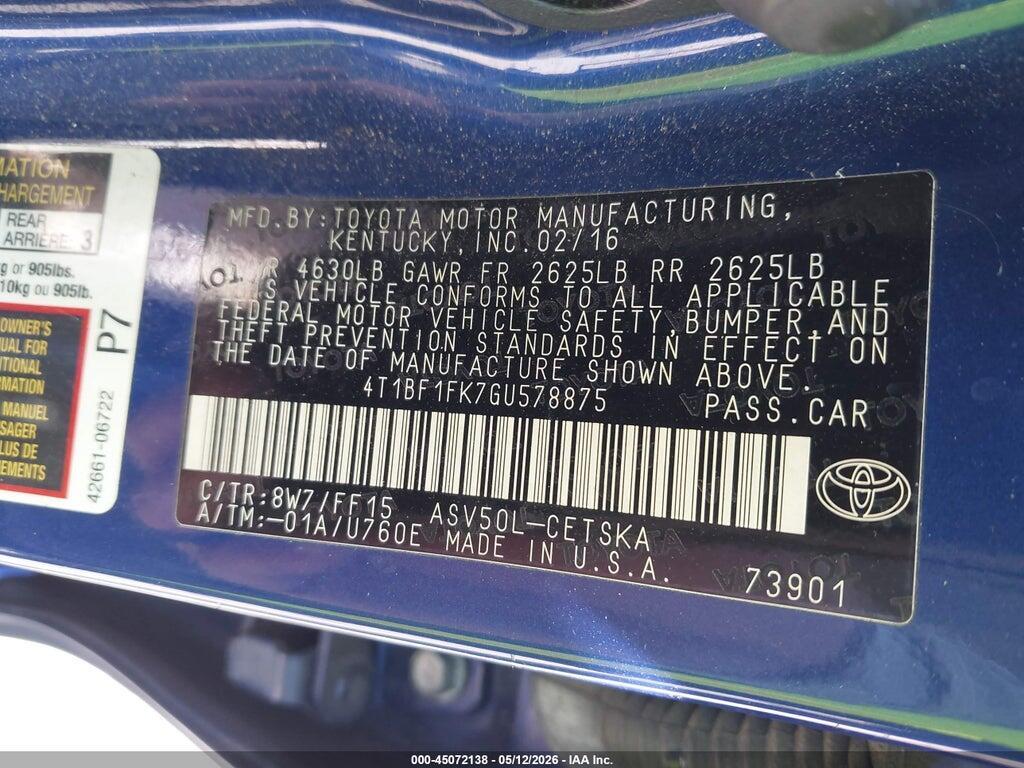 4T1BF1FK7GU578875 2016 TOYOTA CAMRY photo no. 9
