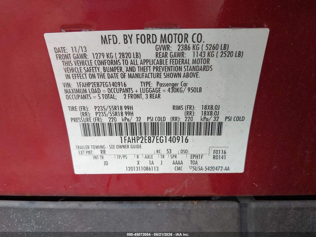 1FAHP2E87EG140916 2014 FORD TAURUS photo no. 9
