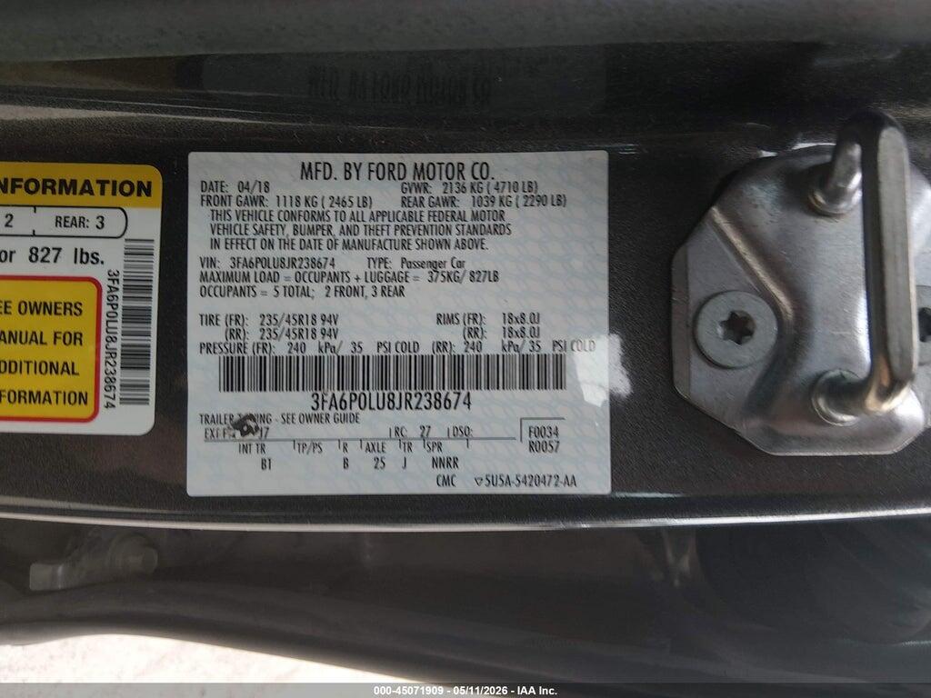 3FA6P0LU8JR238674 2018 FORD FUSION HYBRID photo no. 9