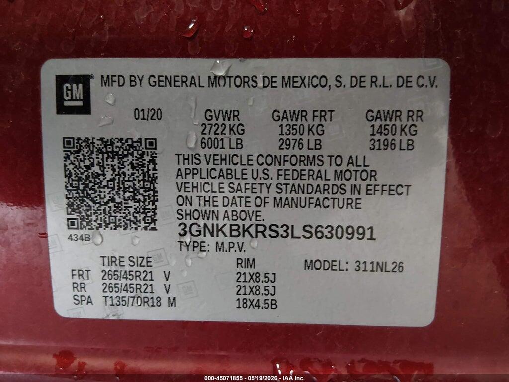 3GNKBKRS3LS630991 2020 CHEVROLET BLAZER photo no. 9