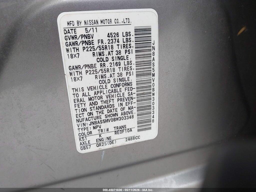 JN8AS5MV0BW303348 2011 NISSAN ROGUE photo no. 9