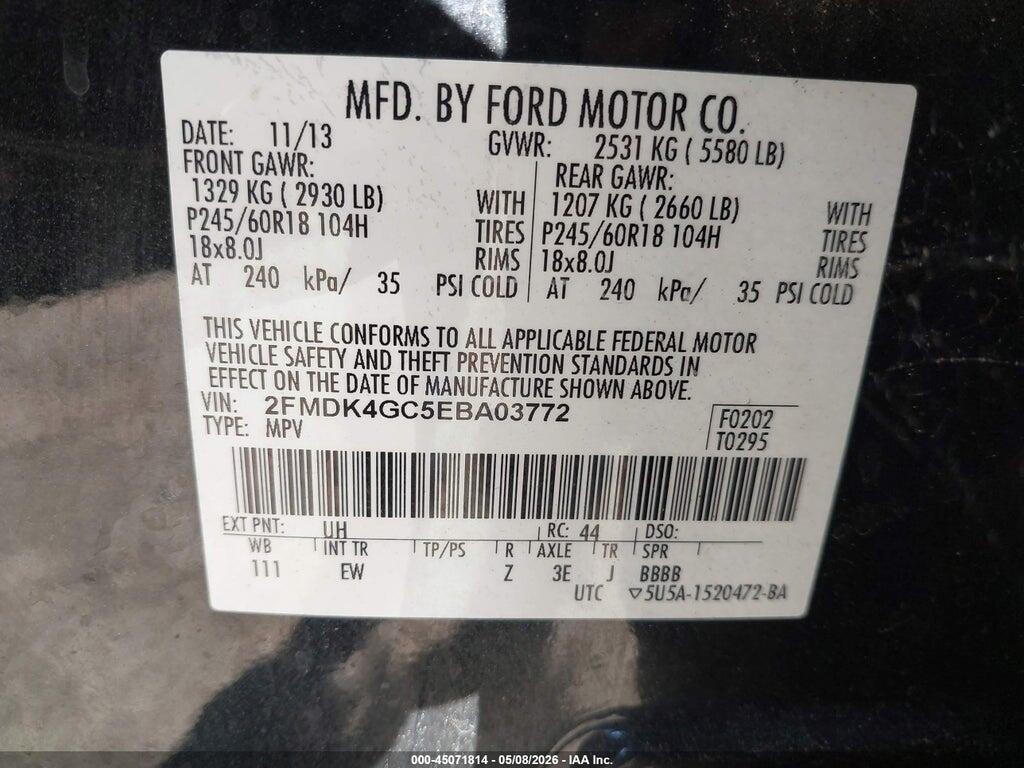 2FMDK4GC5EBA03772 2014 FORD EDGE photo no. 9