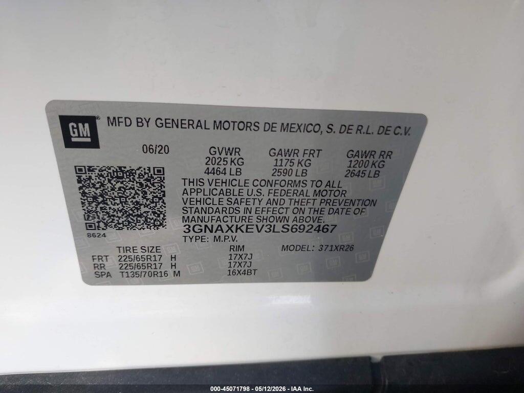 3GNAXKEV3LS692467 2020 CHEVROLET EQUINOX photo no. 9