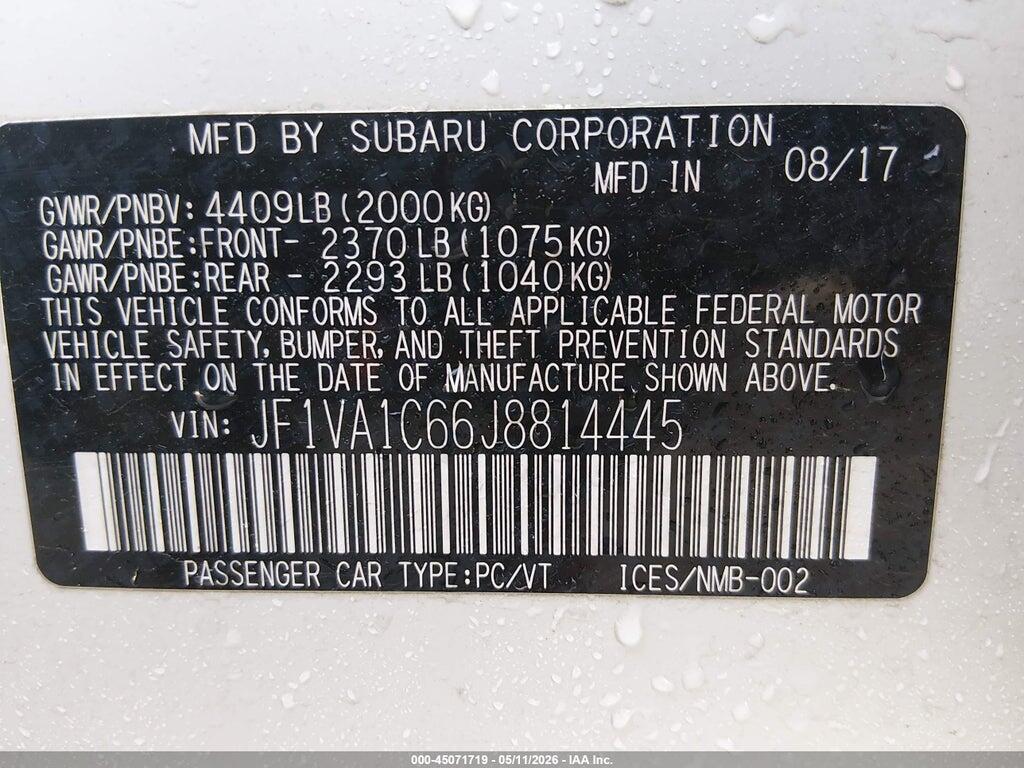 JF1VA1C66J8814445 2018 SUBARU WRX photo no. 9