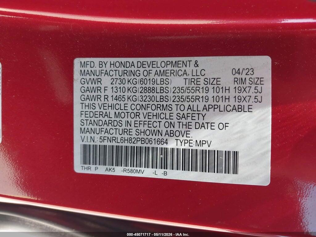 5FNRL6H82PB061664 2023 HONDA ODYSSEY photo no. 9
