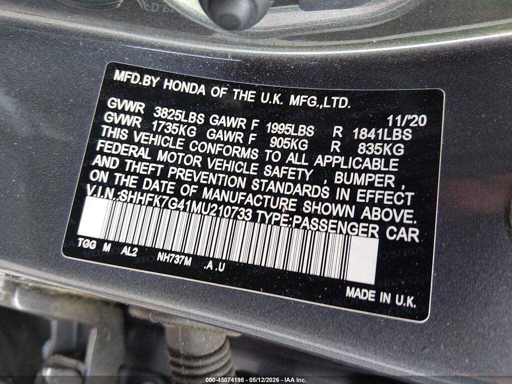 SHHFK7G41MU210733 2021 HONDA CIVIC photo no. 9