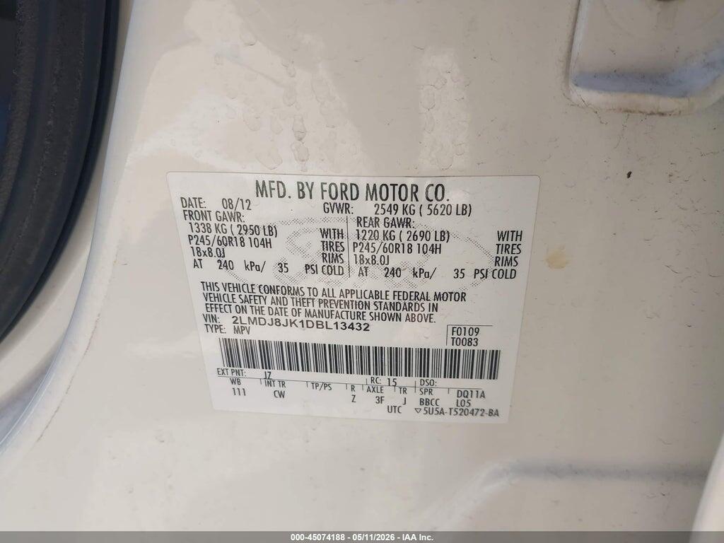 2LMDJ8JK1DBL13432 2013 LINCOLN MKX photo no. 9