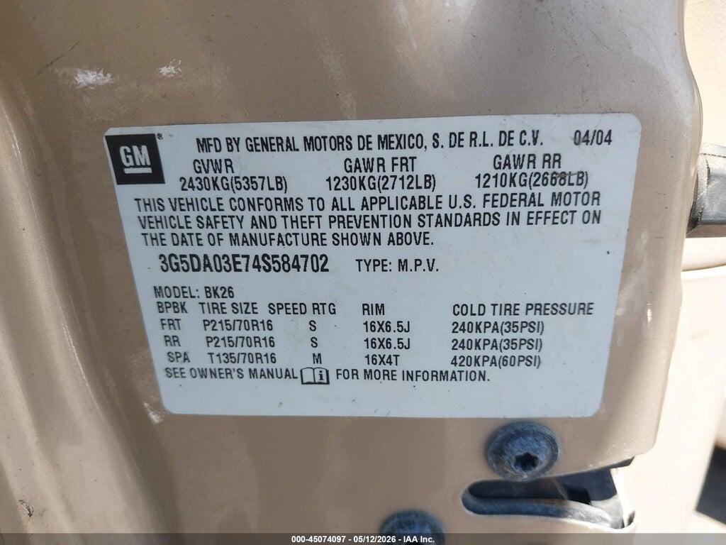 3G5DA03E74S584702 2004 BUICK RENDEZVOUS photo no. 9
