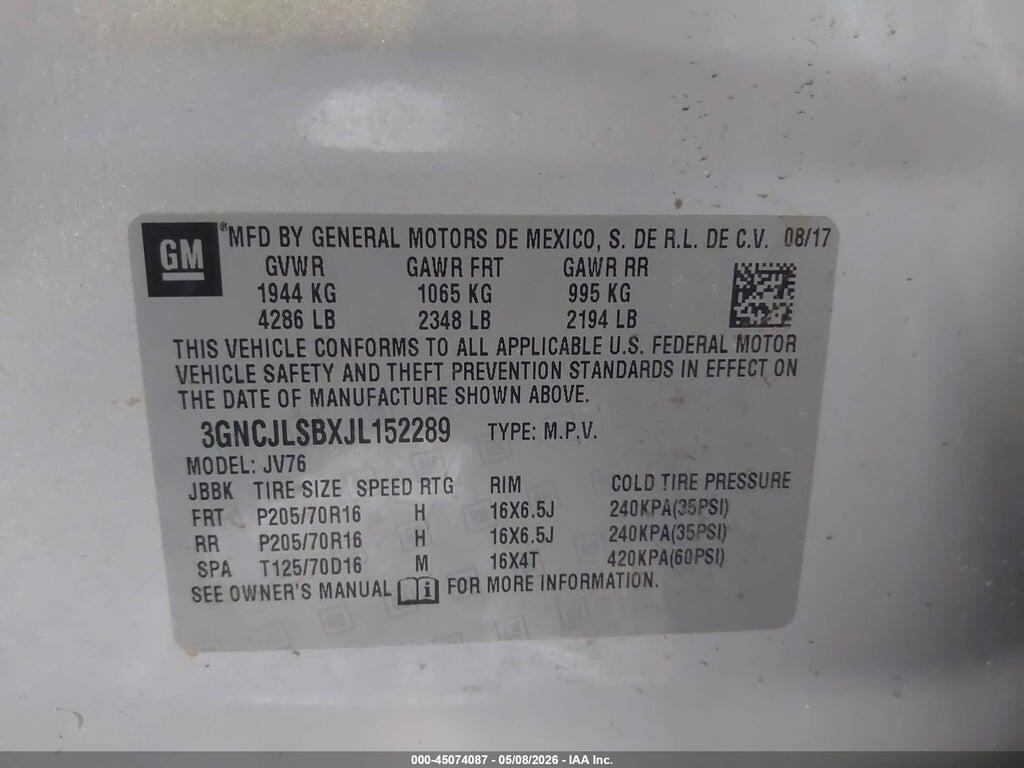 3GNCJLSBXJL152289 2018 CHEVROLET TRAX photo no. 9