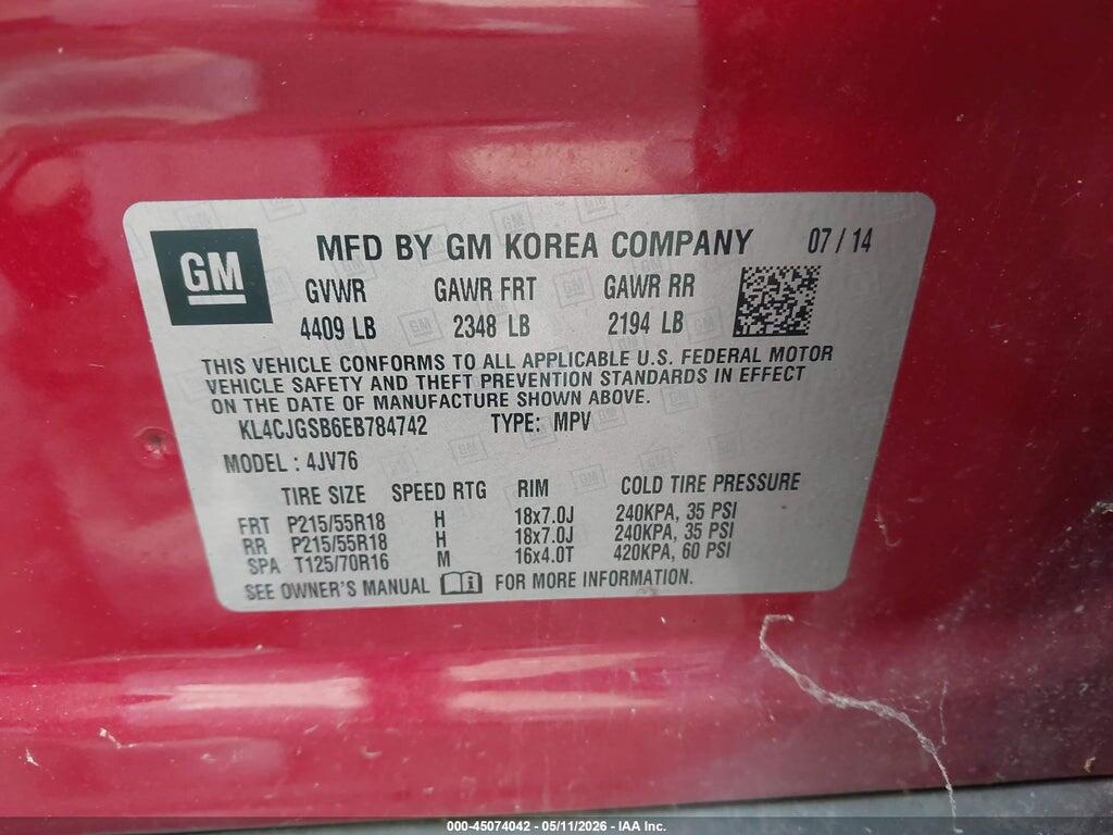 KL4CJGSB6EB784742 2014 BUICK ENCORE photo no. 9