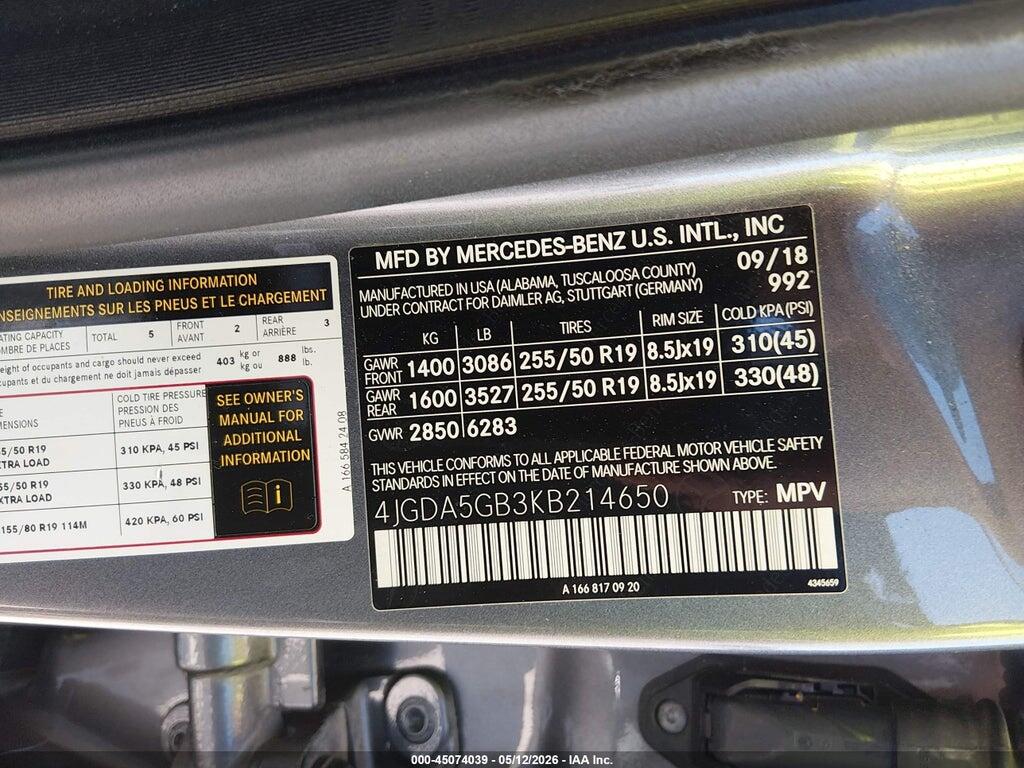 4JGDA5GB3KB214650 2019 MERCEDES-BENZ GLE 400 photo no. 9