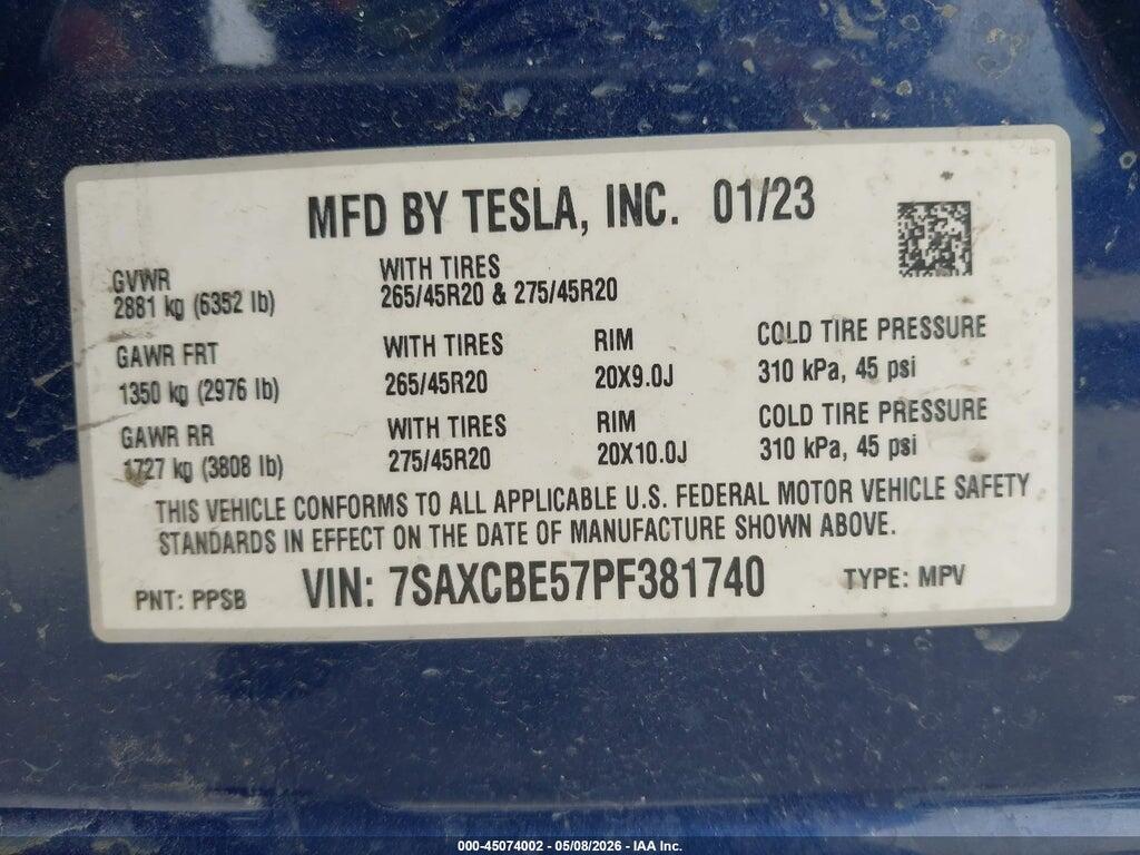 7SAXCBE57PF381740 2023 TESLA MODEL X photo no. 9