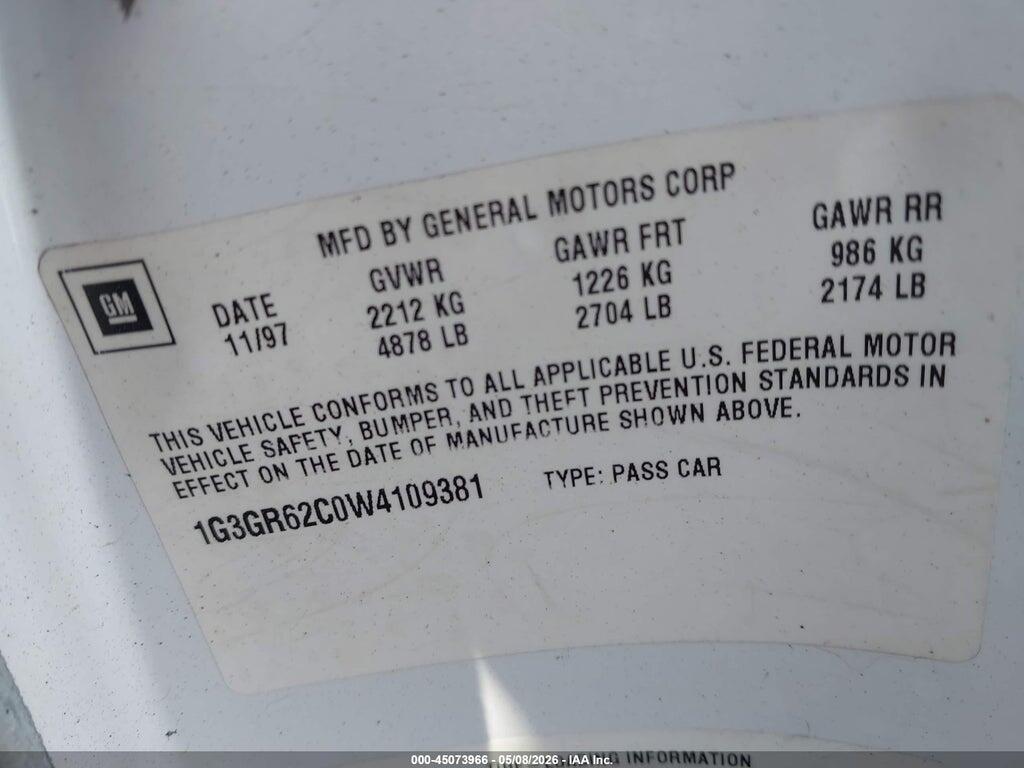 1G3GR62C0W4109381 1998 OLDSMOBILE AURORA photo no. 9