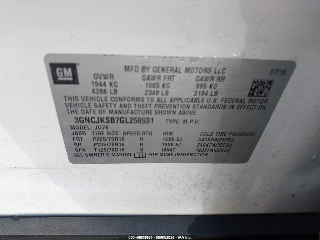 3GNCJKSB7GL258931 2016 CHEVROLET TRAX photo no. 9