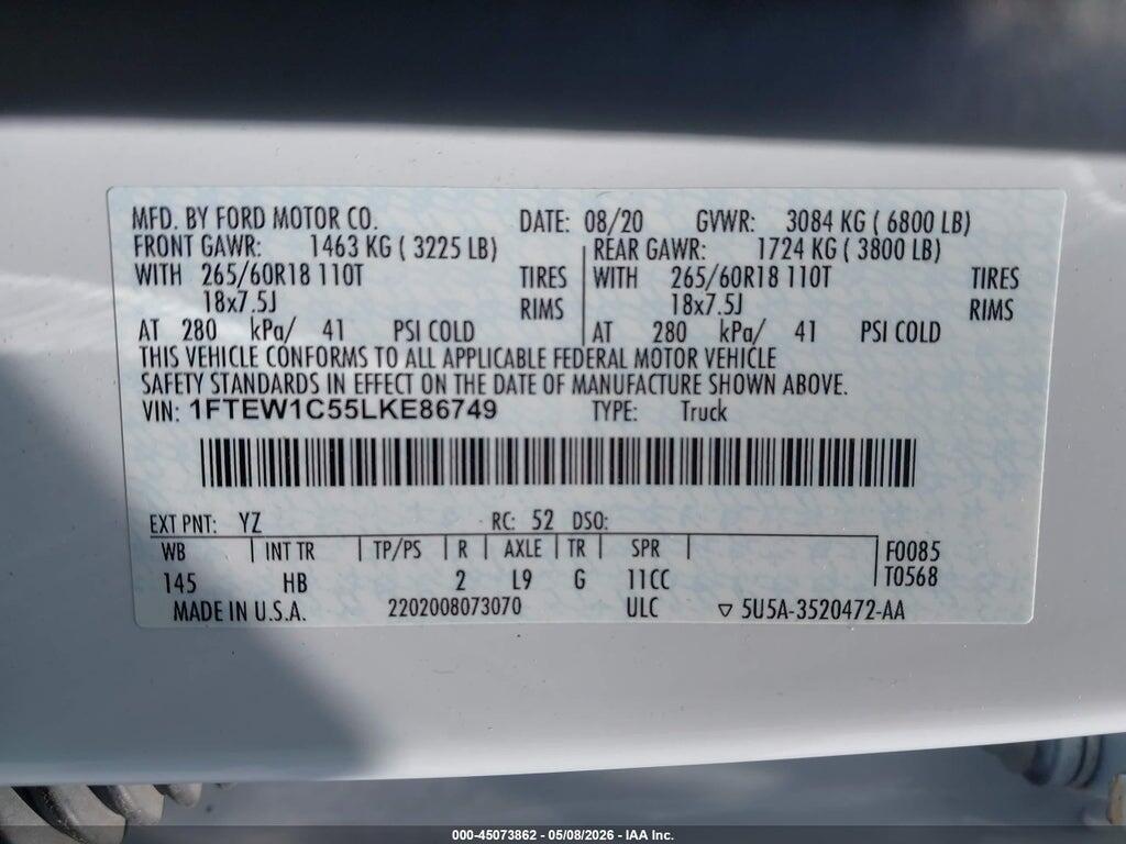 1FTEW1C55LKE86749 2020 FORD F-150 photo no. 9