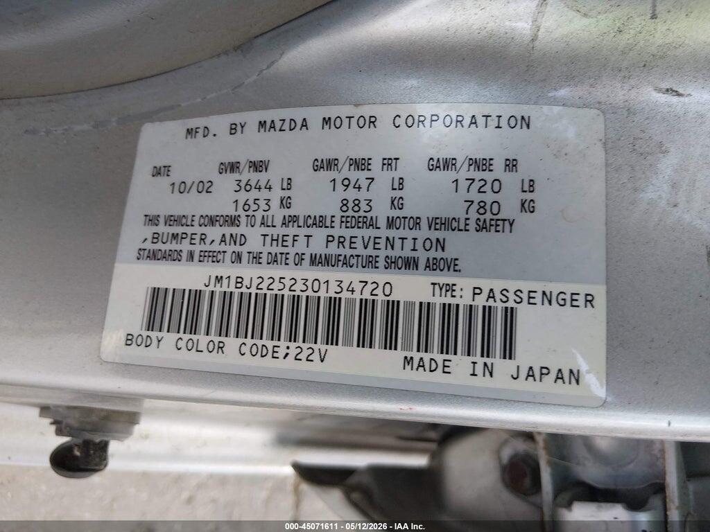 JM1BJ225230134720 2003 MAZDA PROTEGE photo no. 9