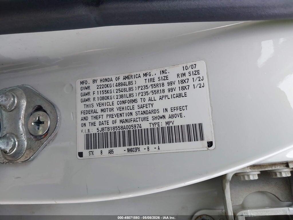 5J8TB18558A005974 2008 ACURA RDX photo no. 9