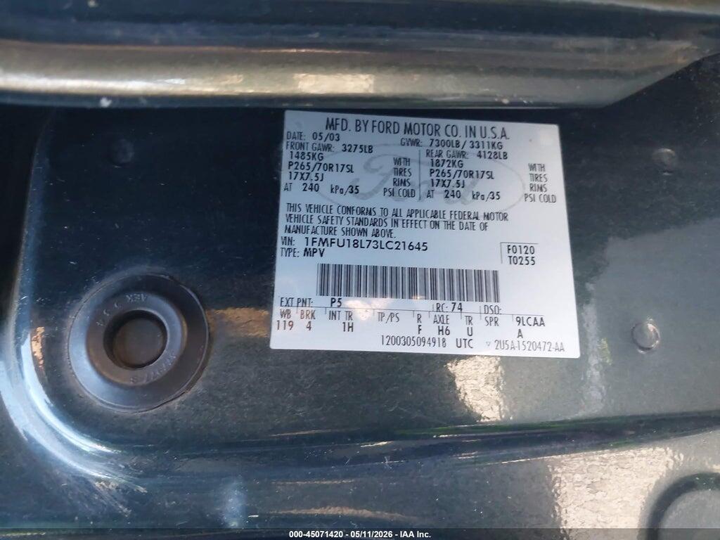 1FMFU18L73LC21645 2003 FORD EXPEDITION photo no. 9