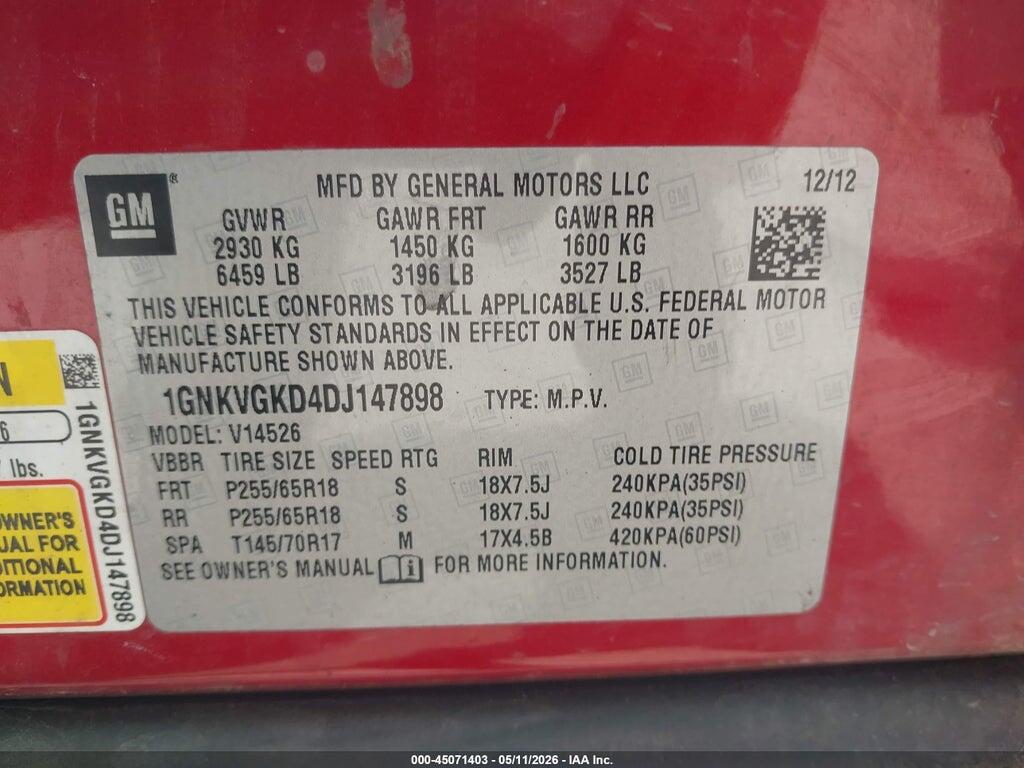 1GNKVGKD4DJ147898 2013 CHEVROLET TRAVERSE photo no. 9