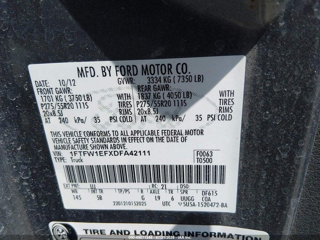 1FTFW1EFXDFA42111 2013 FORD F-150 photo no. 9