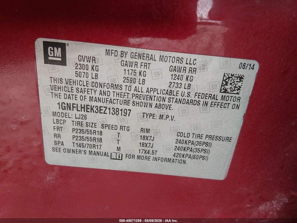 1GNFLHEK3EZ138197 2014 CHEVROLET EQUINOX photo no. 9
