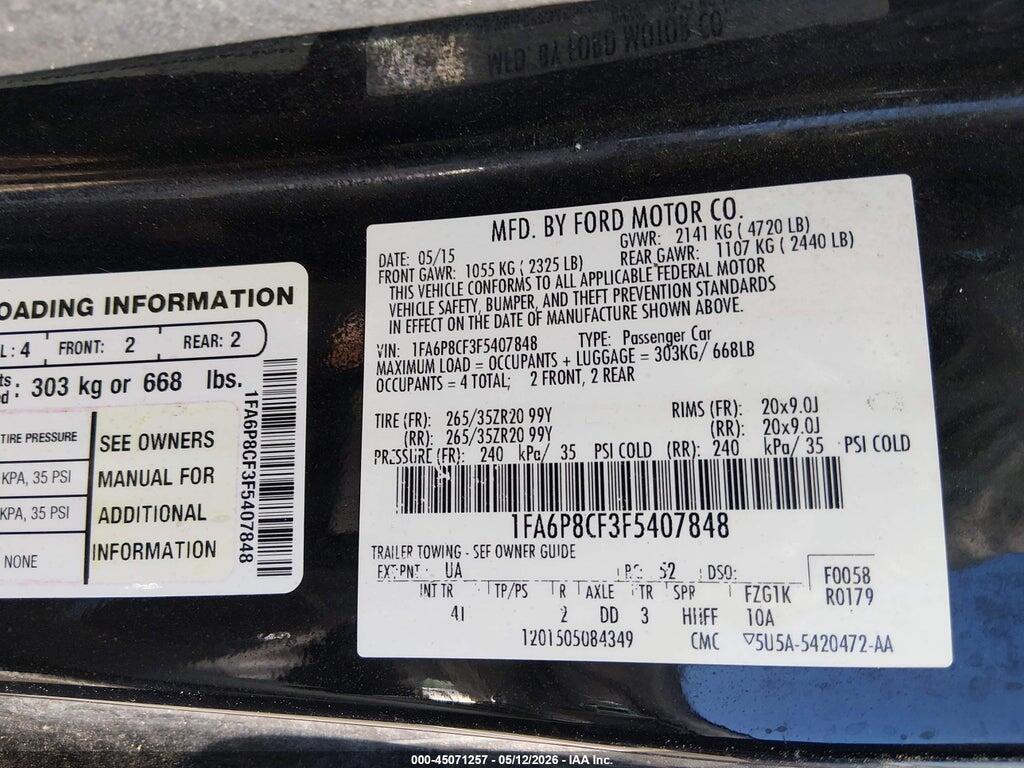 1FA6P8CF3F5407848 2015 FORD MUSTANG photo no. 9