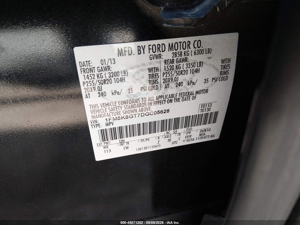 1FM5K8GT7DGC05628 2013 FORD EXPLORER photo no. 9