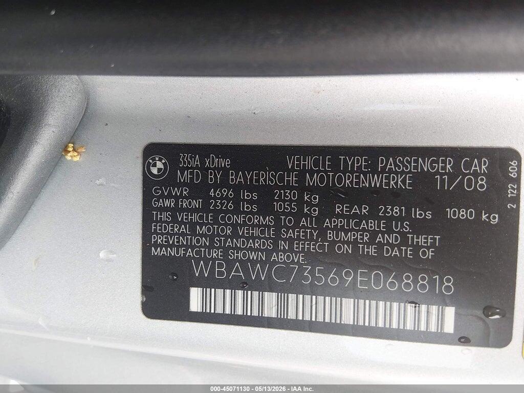 WBAWC73569E068818 2009 BMW 335I photo no. 9