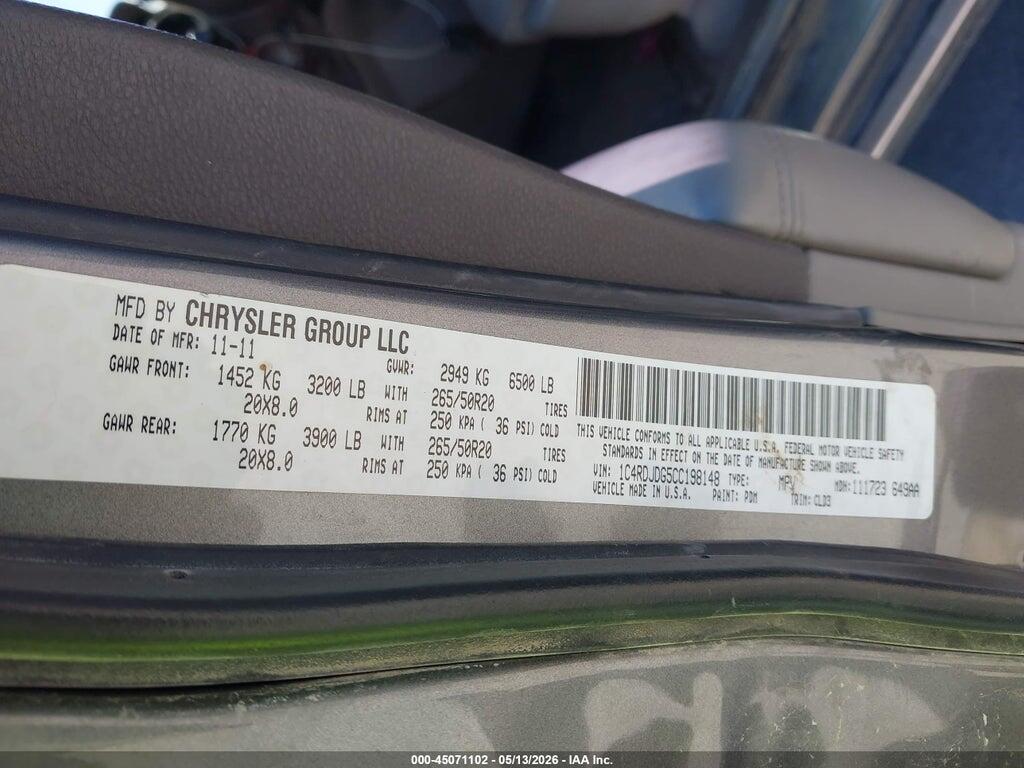 1C4RDJDG5CC198148 2012 DODGE DURANGO photo no. 9