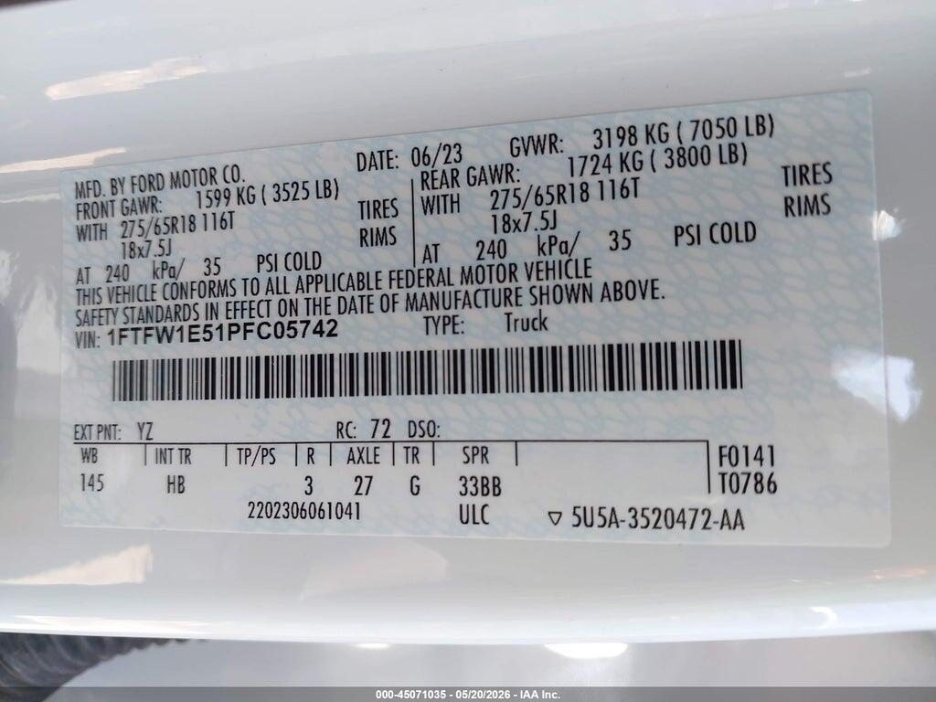 1FTFW1E51PFC05742 2023 FORD F-150 photo no. 9