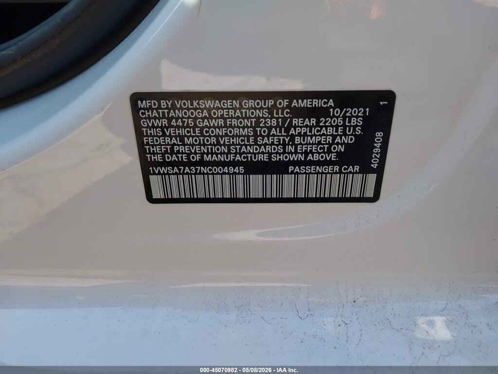 1VWSA7A37NC004945 2022 VOLKSWAGEN PASSAT photo no. 9