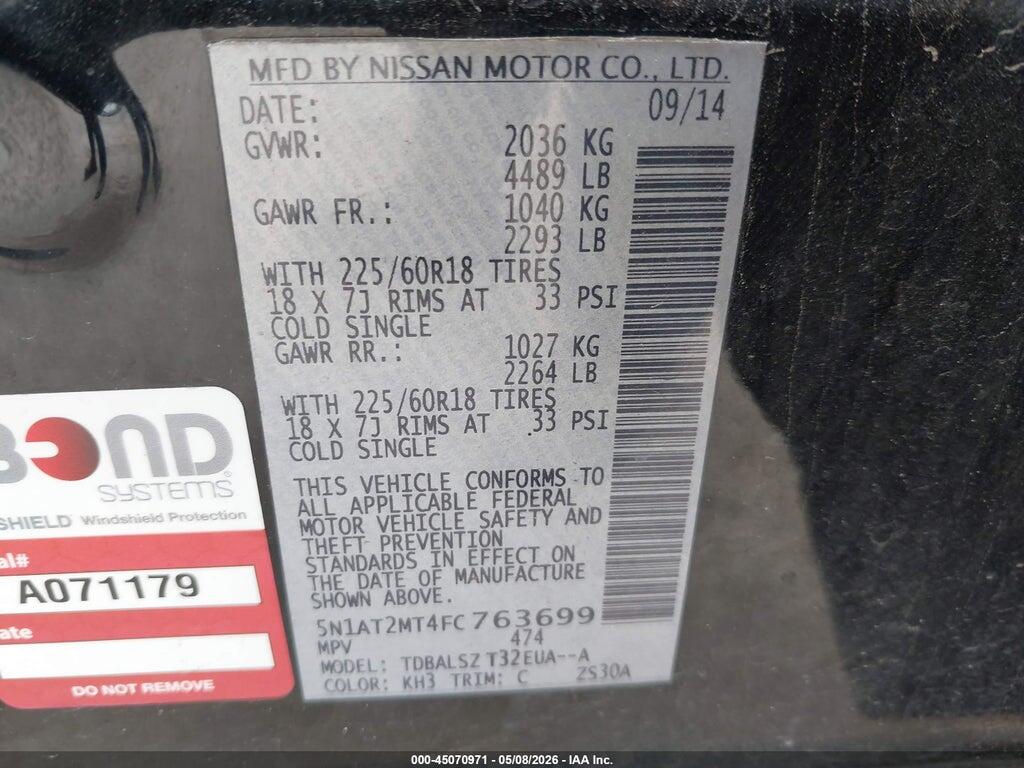 5N1AT2MT4FC763699 2015 NISSAN ROGUE photo no. 9