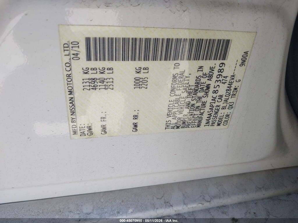 1N4AA5AP1AC853989 2010 NISSAN MAXIMA photo no. 9