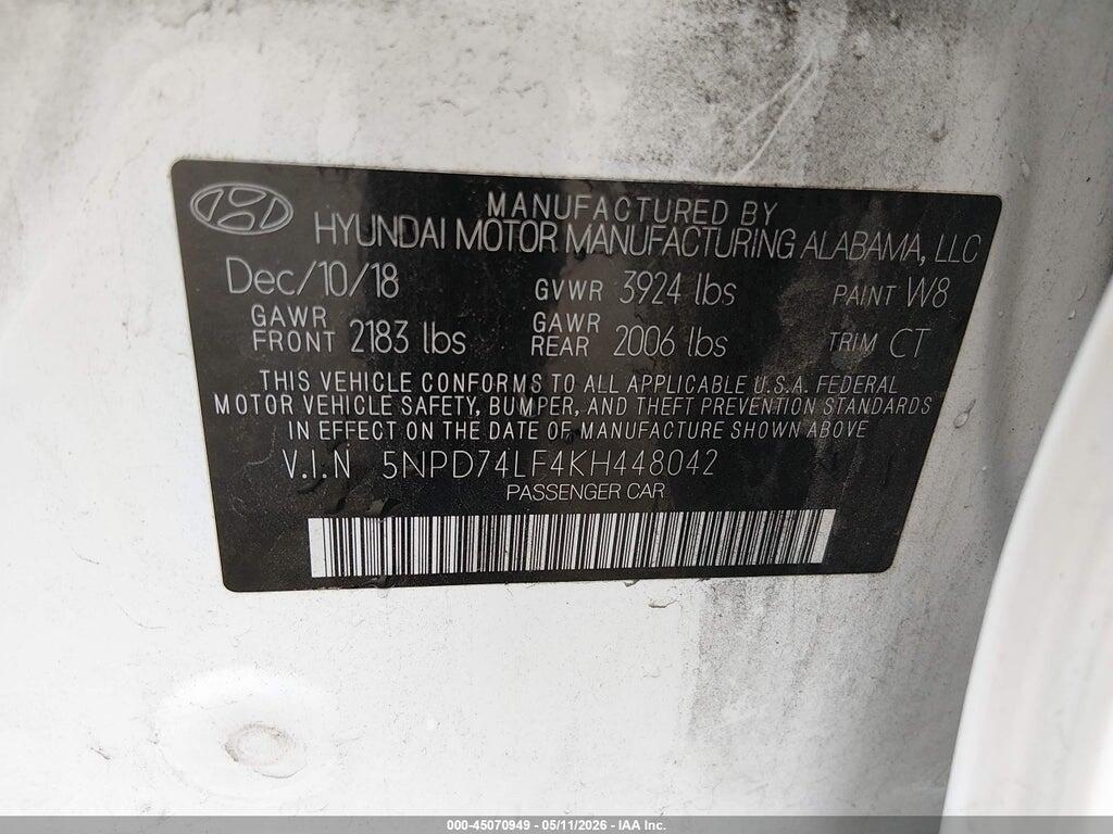 5NPD74LF4KH448042 2019 HYUNDAI ELANTRA photo no. 9