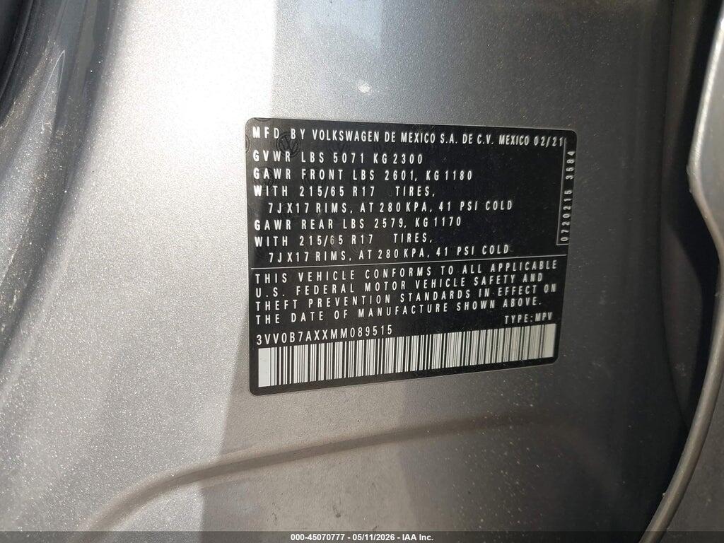 3VV0B7AXXMM089515 2021 VOLKSWAGEN TIGUAN photo no. 9