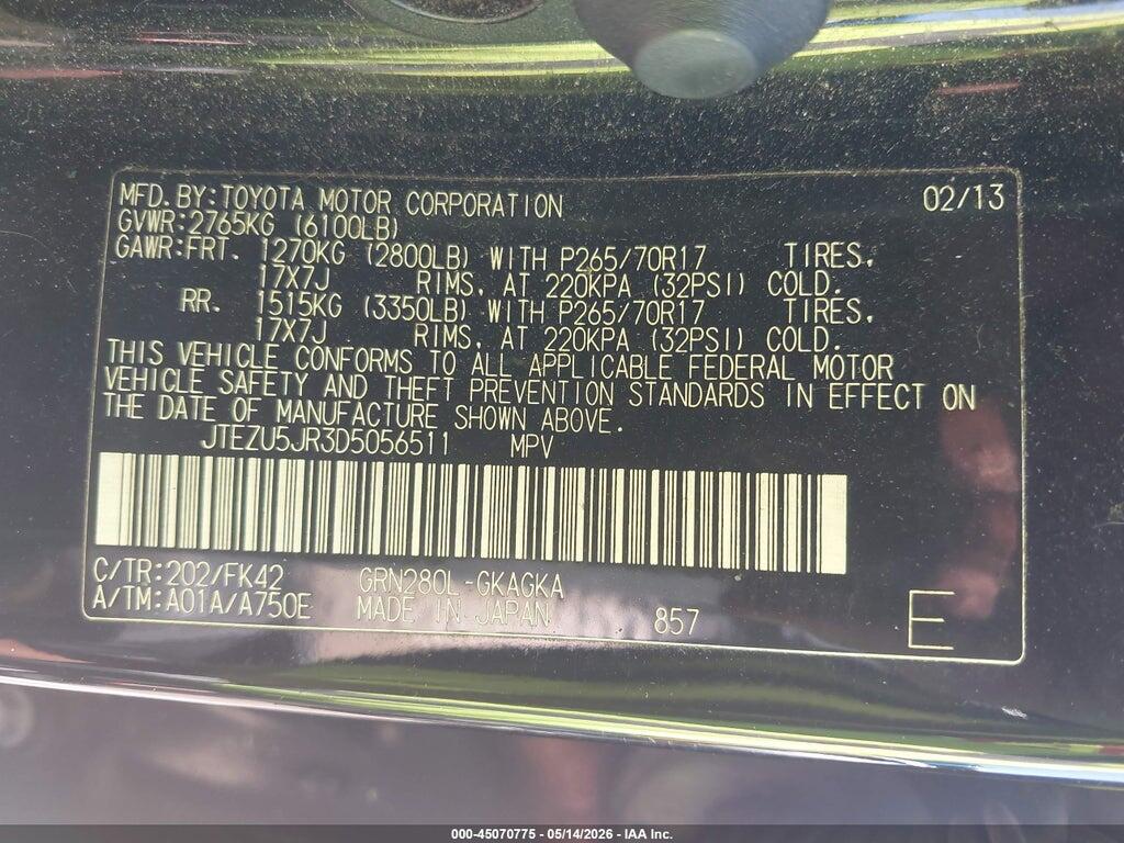 JTEZU5JR3D5056511 2013 TOYOTA 4RUNNER photo no. 9